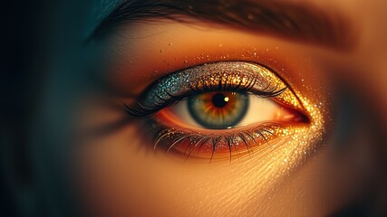 Gold Glitter Eye Makeup AI Photo, Sparkling Star Eyeshadow, Close-Up Beauty