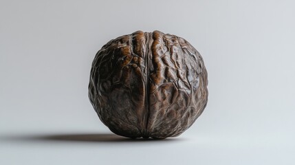 Obraz premium Detailed Close-up of a Brown Walnut Shell on Simple Background