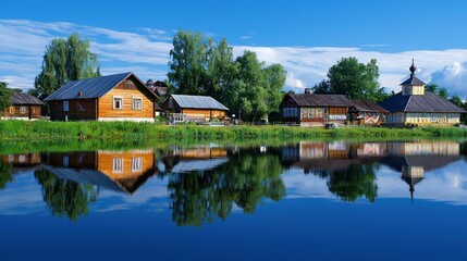 Obraz premium River Village Reflection