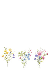 Fototapeta premium Floral background, greeting card with place for text, with flowers and leaves, hand drawing. Birthday, wedding, bridal invitation.