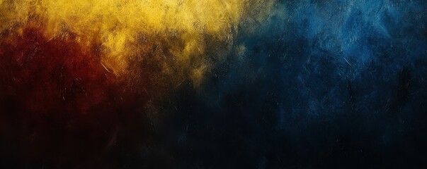 Obraz premium A grainy, dark noise texture with a flow of yellow, blue, and red colors creates an abstract background, perfect for a cover, header, or wallpaper design.