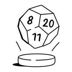 Hand drawn icon of an icosahedron dice hologram 
