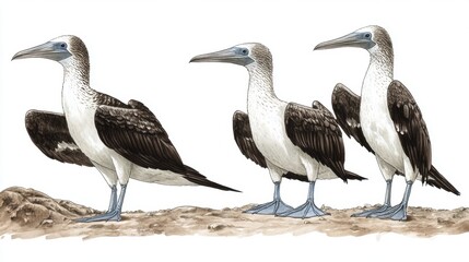 Blue-footed Booby Birds Standing in Natural Habitat Illustration