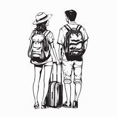 Couple Going Travel With Bag image vector isolated on white background.