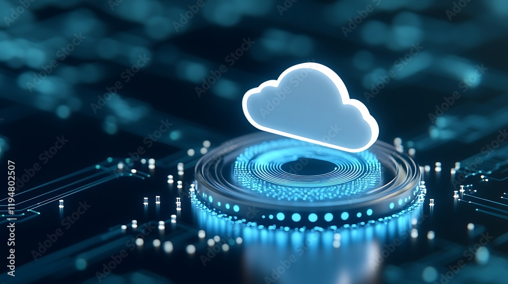 Poster digital cloud computing concept with circuit board background and light effects for technology theme