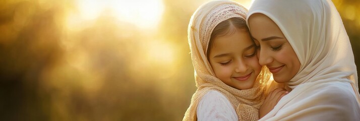 Unity and Diversity, Mother and Dauther Embracing Cultural Identity in Hijabs. World Hijab day concept, February 1