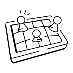 Board game with pawn pieces, doodle icon
