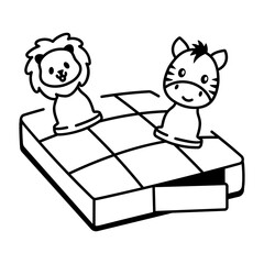 Cute jungle chess game, doodle icon
