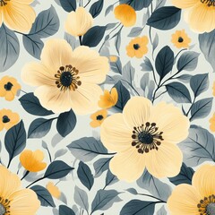 Soft Botanical Pattern Featuring Seamless Floral Elements with Leaves in Gentle Hues Ideal for Backgrounds and Textiles Design Projects
