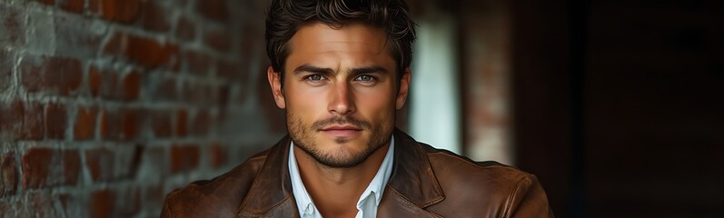 Obraz premium Handsome man in brown leather jacket. (3)