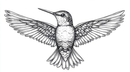 Obraz premium Detailed Line Art Illustration of a Hummingbird in Flight