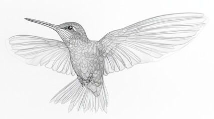 Fototapeta premium Detailed Sketch of a Hummingbird in Flight with Open Wings