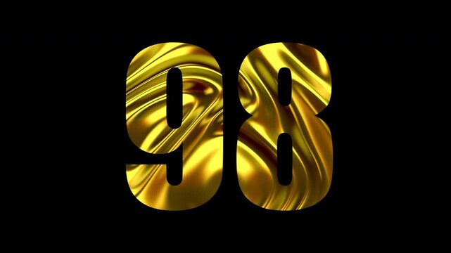 Number 98 Golden Animation on Black Background. 4K
