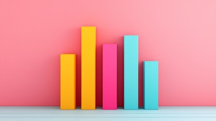 Colorful bar graph rising over pink background business data visualization modern environment creative perspective