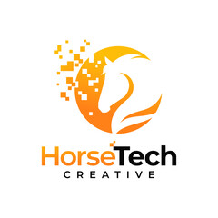 Horse Head Pixel Gradient Logo Design Vector Symbol Illustration