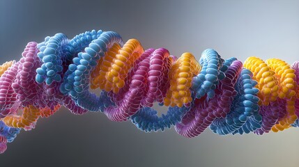 A 3D illustration of polymer molecular chains, showing their structural arrangement and highlighted properties, with scientific annotations and gradient background effects. 