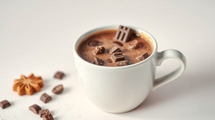 Obraz premium Rich Hot Chocolate in White Mug - Delicious Dessert