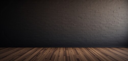 Empty black brick wall with wooden floor