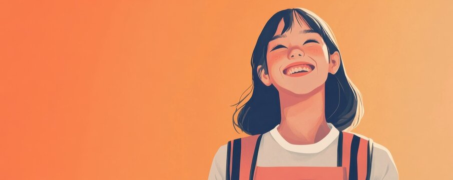 a happy asian girl with school uniform at break-time