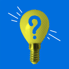 Light bulb with a question mark inside. Modern collage. Creative thinking. Ideas for inspiration © Morena
