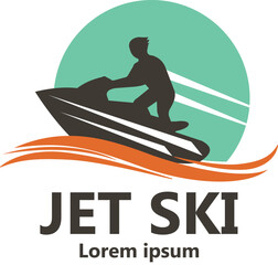 Jet Ski Logo Design with Rider Silhouette and Wavy Waves