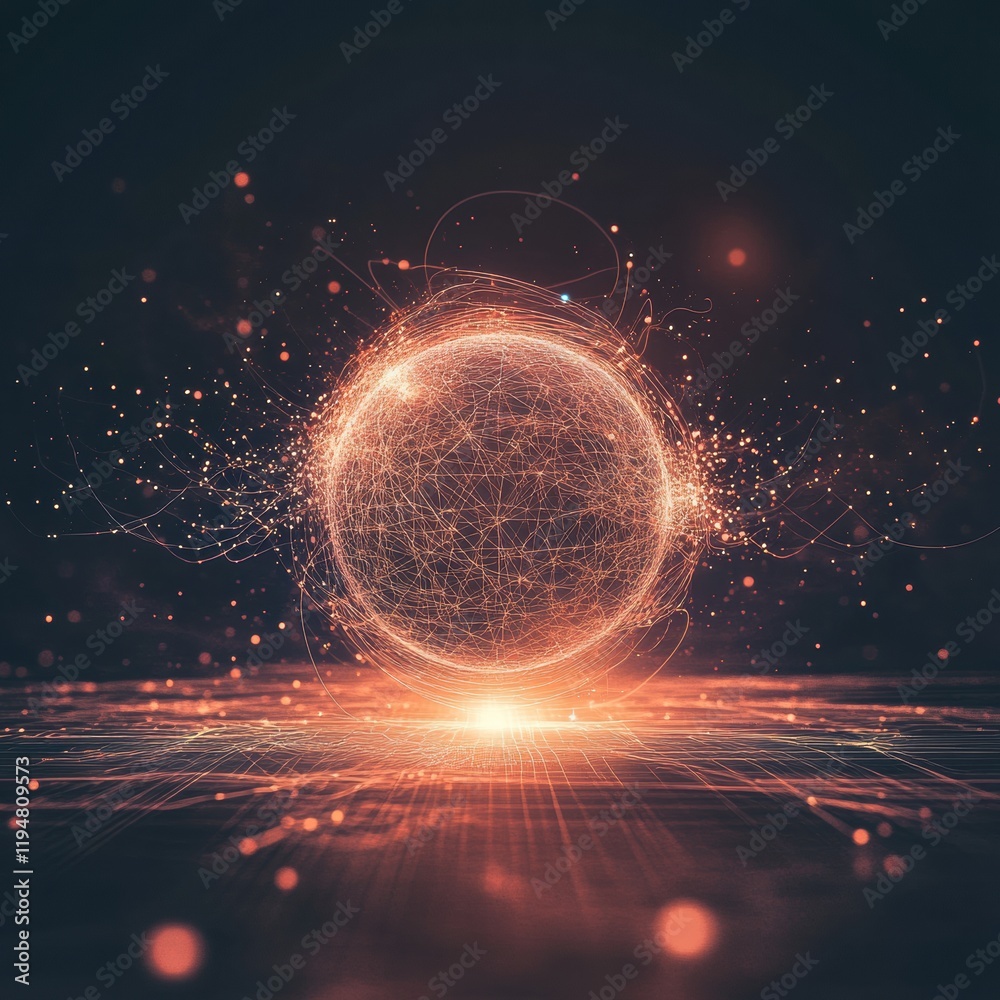 Fototapete exploring digital connections with a glowing globe and flowing lines in a futuristic environment. ge