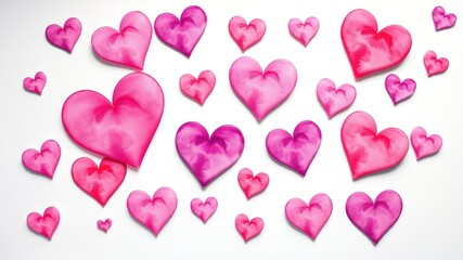 Watercolor Hearts, Pink Purple Lilac, White Background, Art, Digital Painting