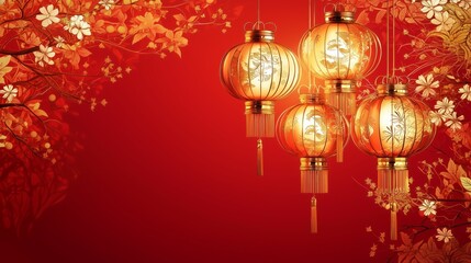 Vibrant Red Lanterns with Floral Decorations for Festive Celebrations