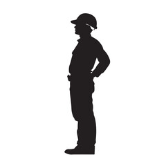 Silhouette of an Engineer Standing with Hands on Hips – Vector Illustration