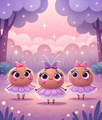 Obraz premium Adorable Cartoon Spiders in Ballerina Tutus and Pastel Wonderland