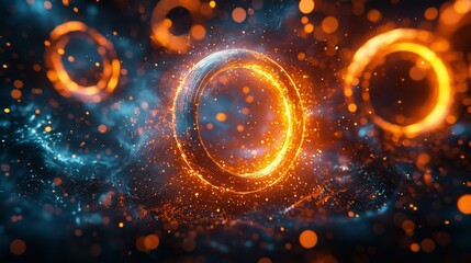 Obraz premium Glowing Orange Circles in Cosmic Space with Mystical Light Effects