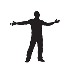Silhouette of a Man with Open Arms to the World – Vector Illustration