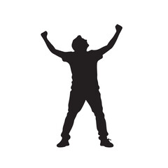 Silhouette of a Man Standing with a Celebration Hand Gesture - Vector Illustration