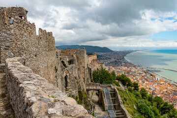 Fototapeta premium Densely populated areas of the Italian city of Salerno. Salerno is a city and port on the Tyrrhenian Sea in southern Italy, the administrative center of the Salerno province of the Campania region.