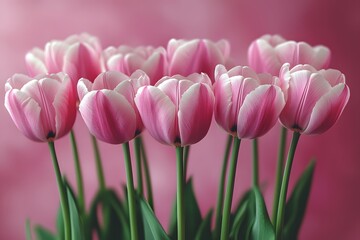 Fototapeta premium Pink Tulips in Bloom with Soft Focus Background for Floral Design and Spring Decor