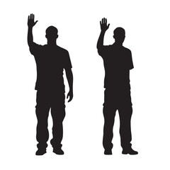 Silhouette of a Man Standing with a Hand Gesture Saying Hello - Vector Illustration