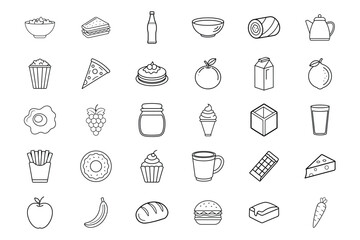 Creative Food and Drink Line Art Icons for Restaurant Menus, Culinary Branding, and Healthy Meals