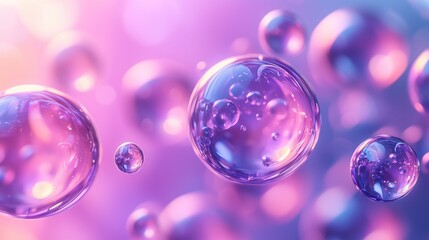 Naklejka premium Vibrant Purple and Pink Bubbles Floating in Soft Background Light