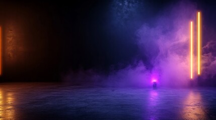 Obraz premium Neon Lights and Smoke: A Cyberpunk Dreamscape