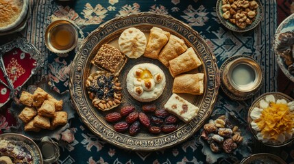 A lavish spread of assorted pastries and dates