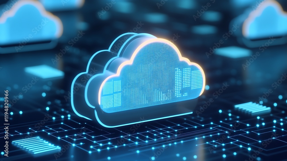 Poster futuristic cloud computing concept with digital background, data visualization and network technolog