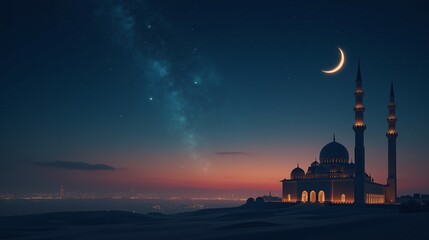 Night sky crescent moon stars cosmic scene grand
