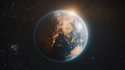 Naklejka premium Earth from space, sunlit side, continents visible.