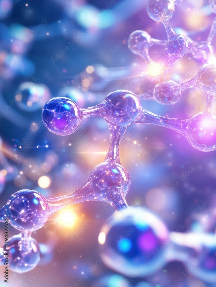 Poster Glowing DNA double helix surrounded by molecular connections representing genetic structure and biological systems. Generative AI