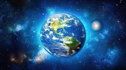 Obraz premium Earth, planet, space, cosmos, galaxy, universe, stars, nebulae, blue, green, globe.