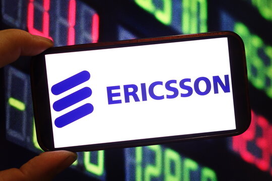 Konskie, Poland - December 17, 2024: Ericsson company logo displayed on mobile phone