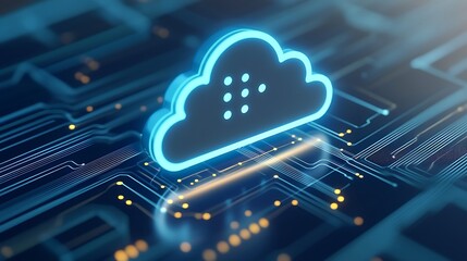 Futuristic Cloud Computing Concept with Neon Effect on Circuit Board Background for Tech and Innovation Themes