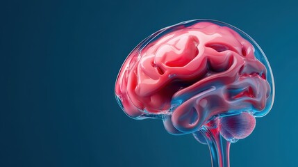 Abstract Brain Anatomy, Pink and Blue 3D Render of Human Brain