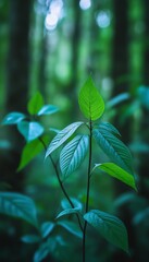 Obraz premium Vivid Green Leaves of Natural Herbs for Traditional Medicine in Lush Forest Surroundings,