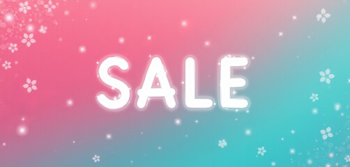 Glowing sale text on pink and teal gradient background